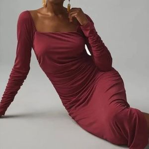 Anthropologie Ruched Square Neck Dress